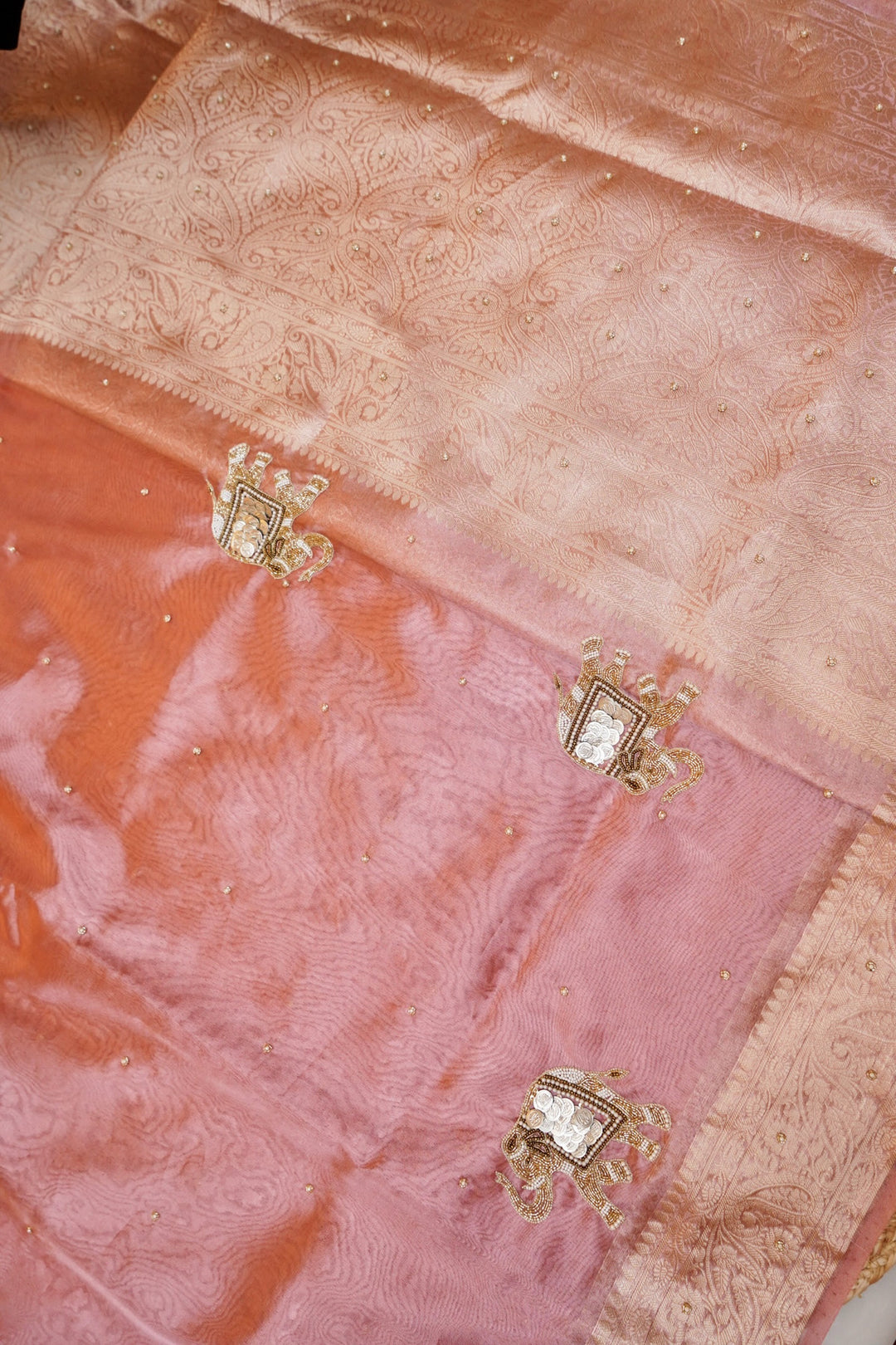 Maharani Tissue Silk Elephant Motif Hand Embroidery Saree