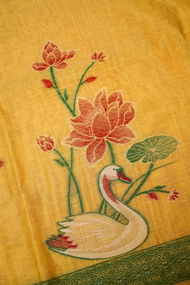 Yellow Cotton Silk Suit Set with Resham Embroidery