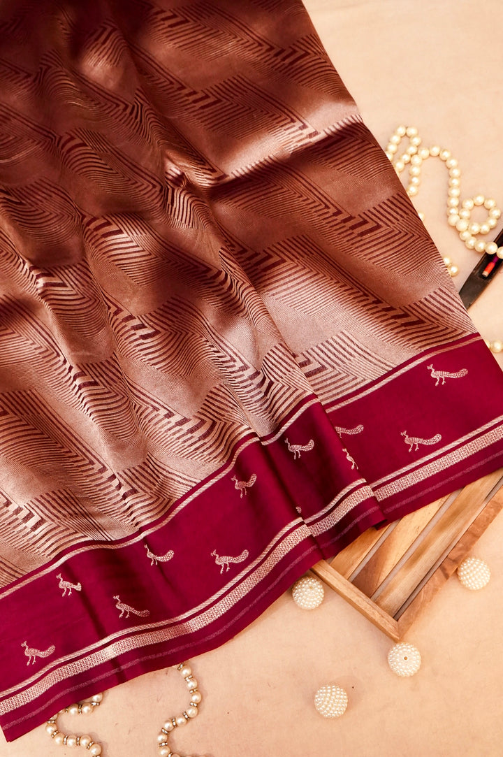 Blushing Grace – Magenta Pink Pure Handloom Organza Silk Saree with Birds Motif Border