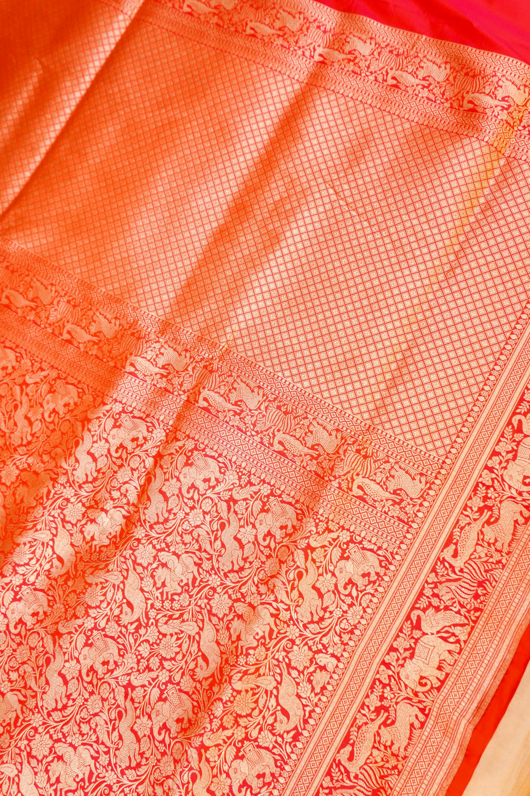 Handwoven Banarasi Red Bridal Shikargah Pure Katan Silk Saree