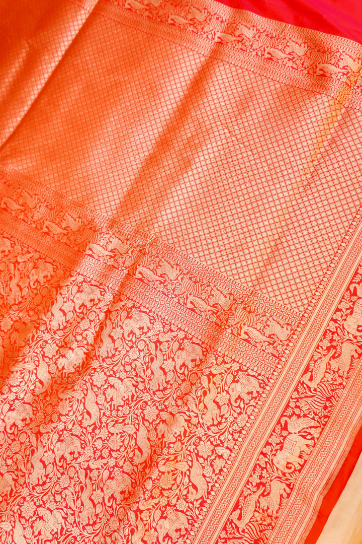 Handwoven Banarasi Red Bridal Shikargah Pure Katan Silk Saree