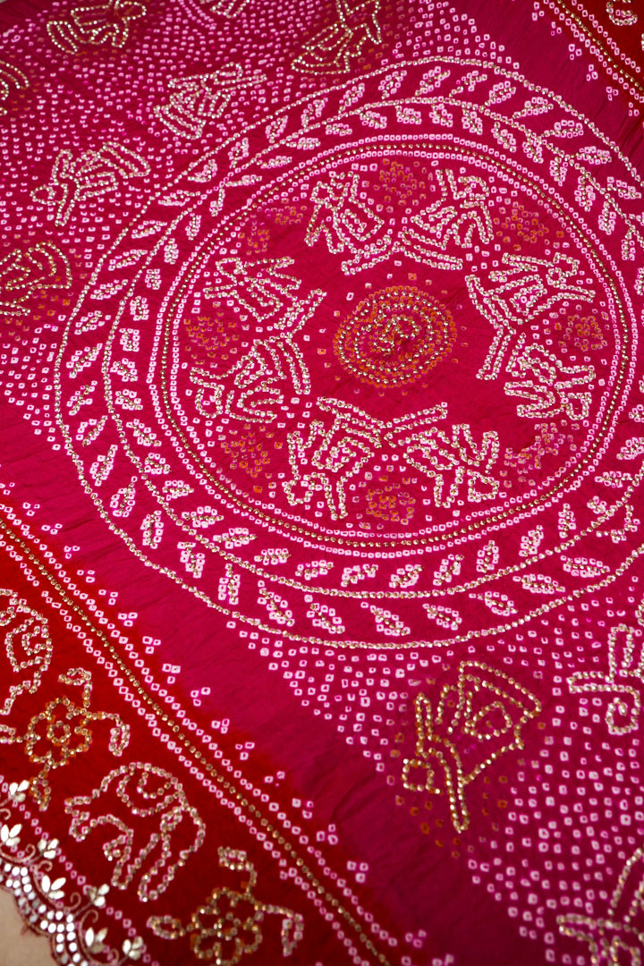 Gulabi Laal Gharchola Pure Gajji Dupatta with Gota Patti and Abla Work View 4