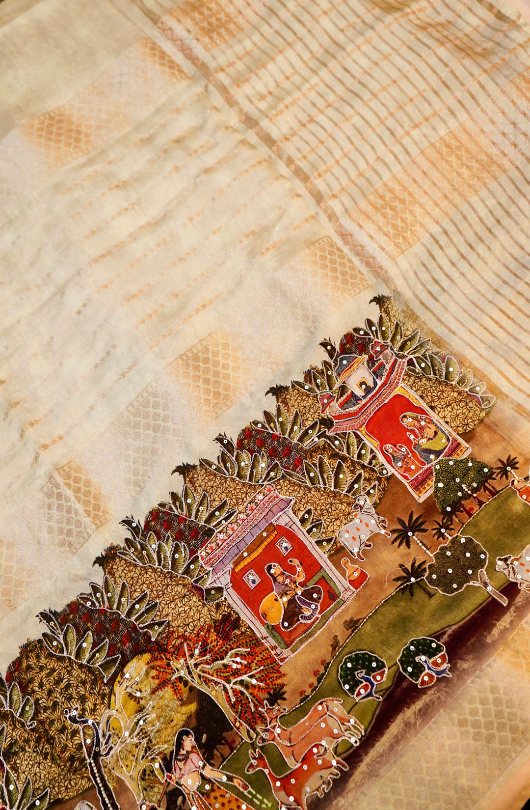 Pastel Pista Green Crepe Silk Saree with Zari Stripes