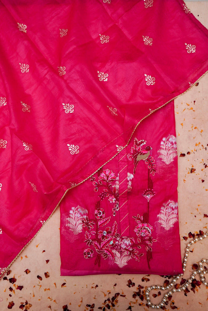 Pink Pure Mul Silk Suit with Zardozi Embroidery and Pitta Zari Dupatta
