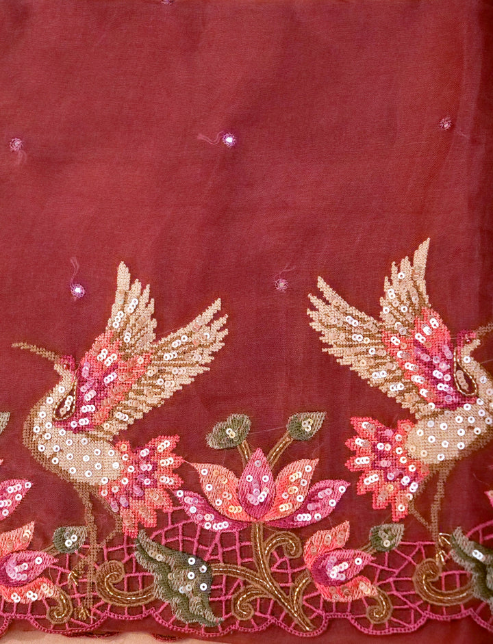 Handwoven Mauve Pure Organza Suit with Hand Resham Sequin Embroidery View 5