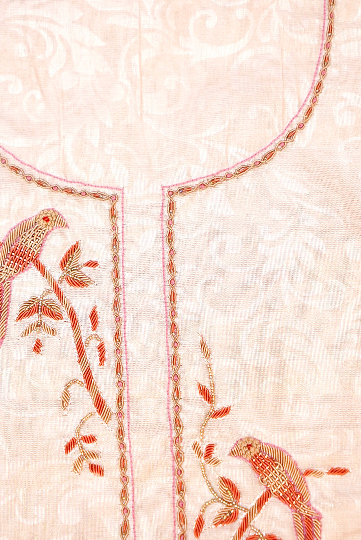 Rose Gold Pure Chanderi Tissue Silk Suit with Resham & Zardozi Embroidery