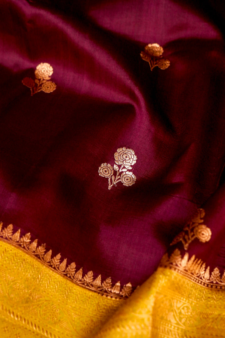 Banarasi Pure Katan Silk Wine Saree with Sona Rupa Buti View 4