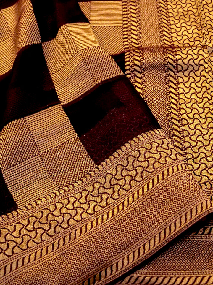 Wine Elegance Banarasi Khaddi Georgette Saree with Zari Weave Checks