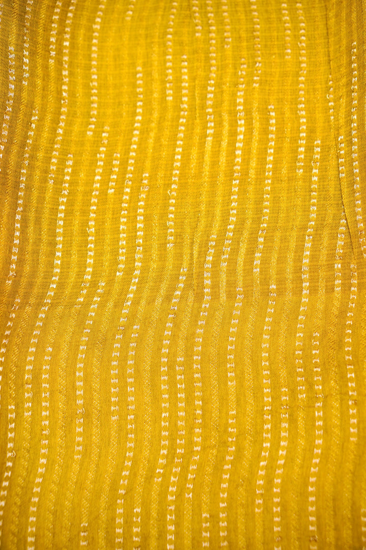 Mustard Banarasi Kota Saree for Haldi Wear with Silk Border &amp; Paithani Weaving