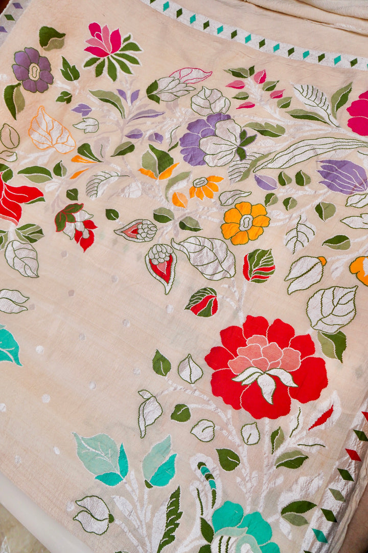 Handwoven Banarasi Pure Tussar Georgette Saree with Multicolor Resham Weave Meena