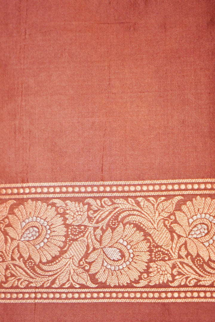 Handloom Pastel Brown Banarasi Pure Katan Silk Saree with Sona Rupa Leheriya Weave