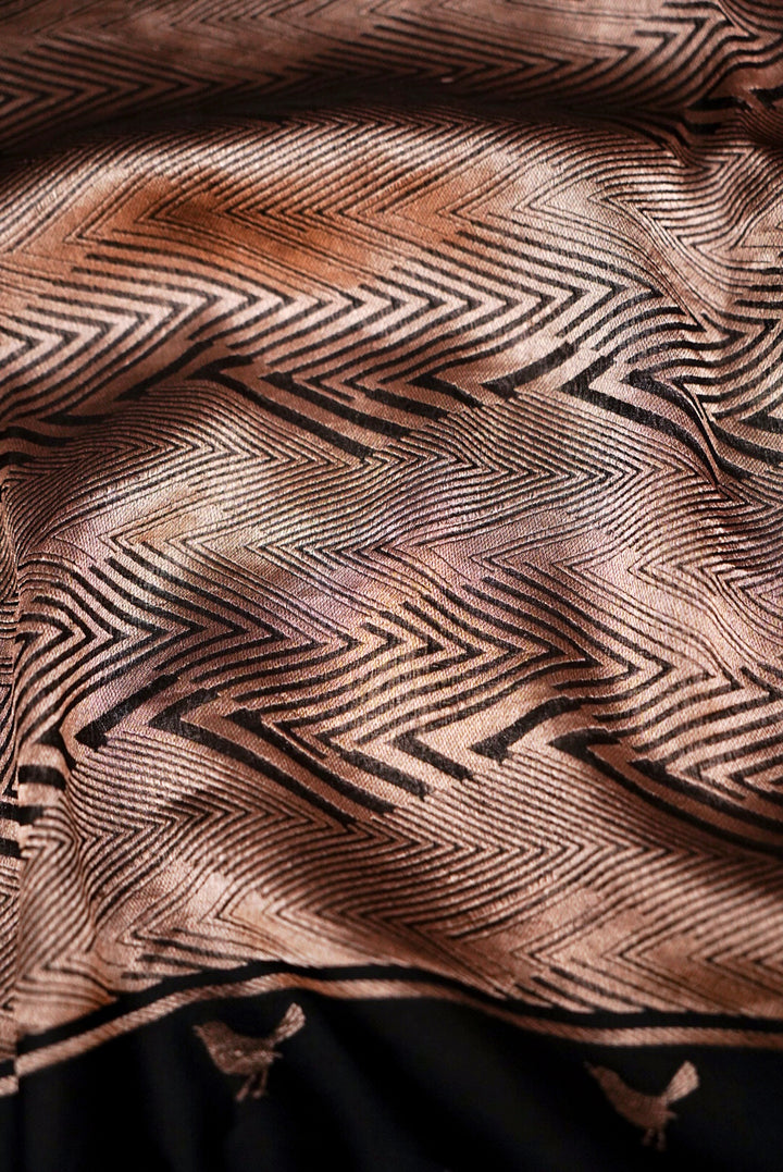 Banarasi Chevron Weave Black Pure Organza Birds Motif Saree