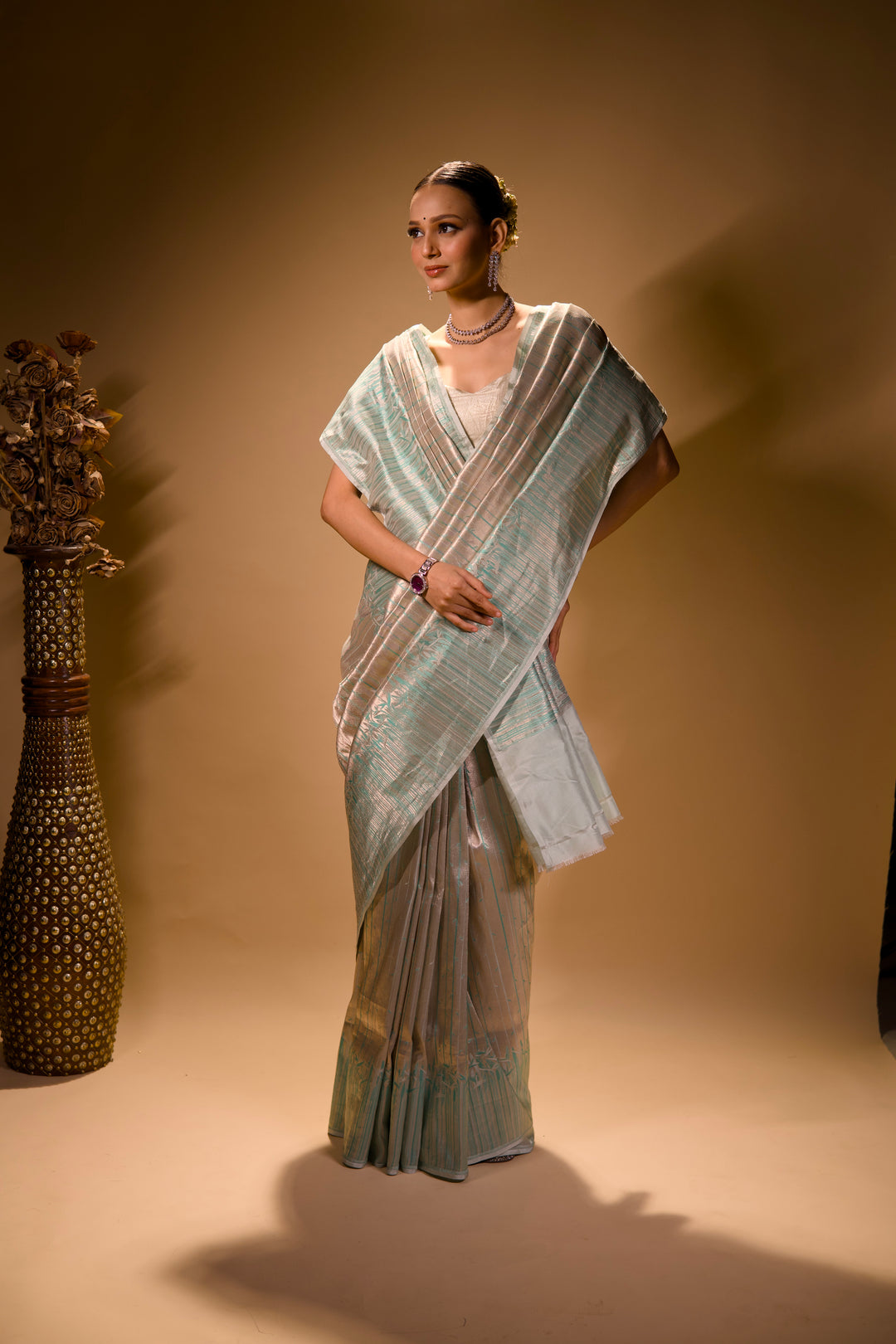 Handloom Pure Banarasi Brocade Silk Bamboo Shoot Inspired Contemporary Designer Saree View 1