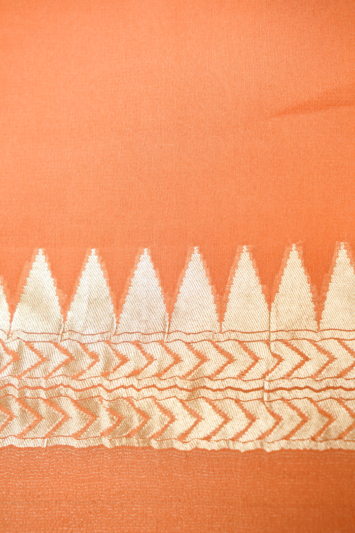 Elegant Peach Handloom Pure Banarasi Georgette Tussar Silk Saree