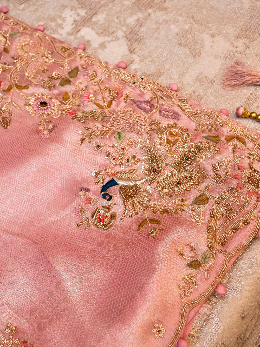Banarasi Soft Silk Brocade Saree with Meenakari Zardozi Hand Embroidery