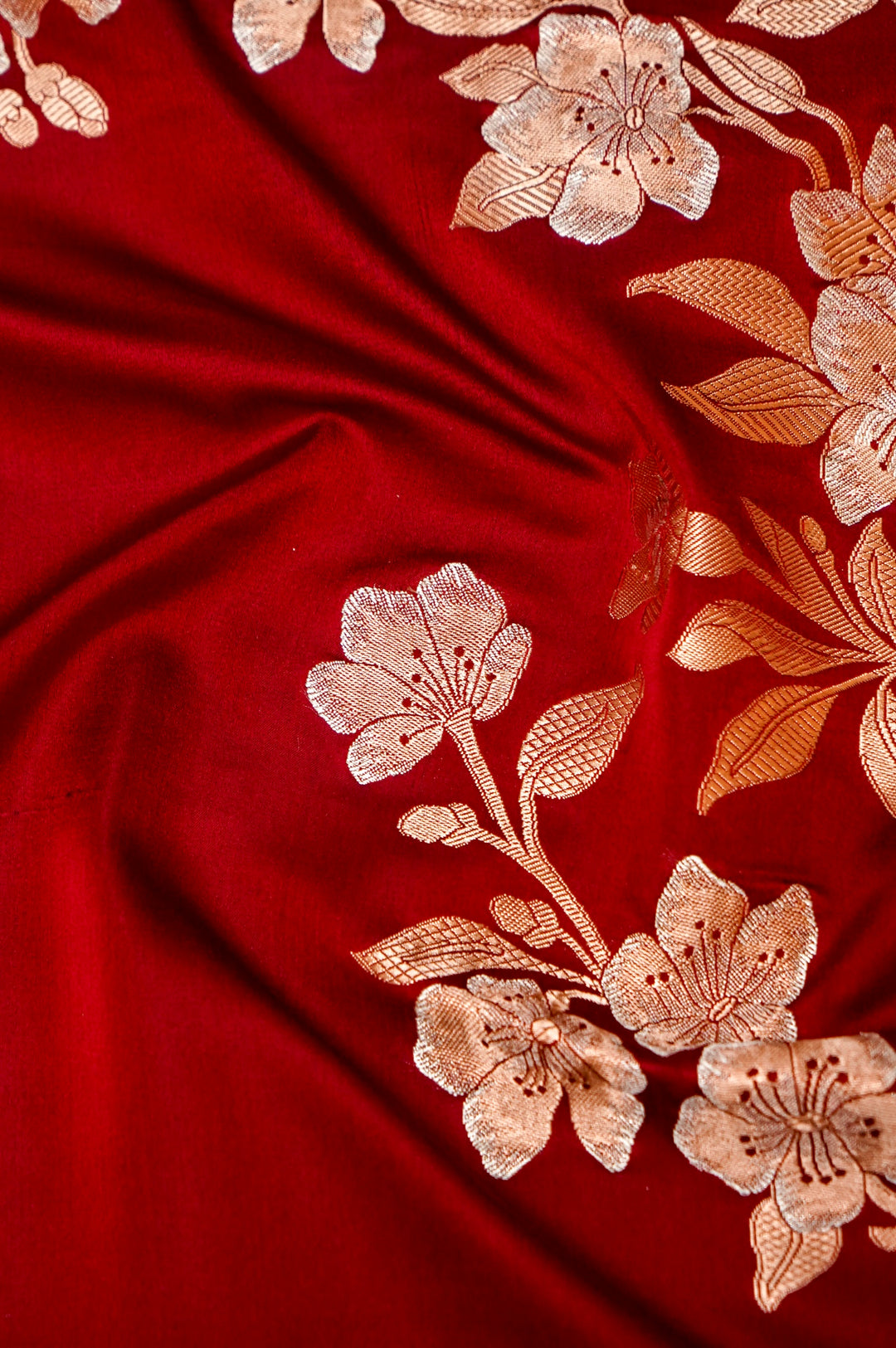 Red Satin Silk Raw Mango Inspired Cord Set with Sona Rupa Zari Weave View 4
