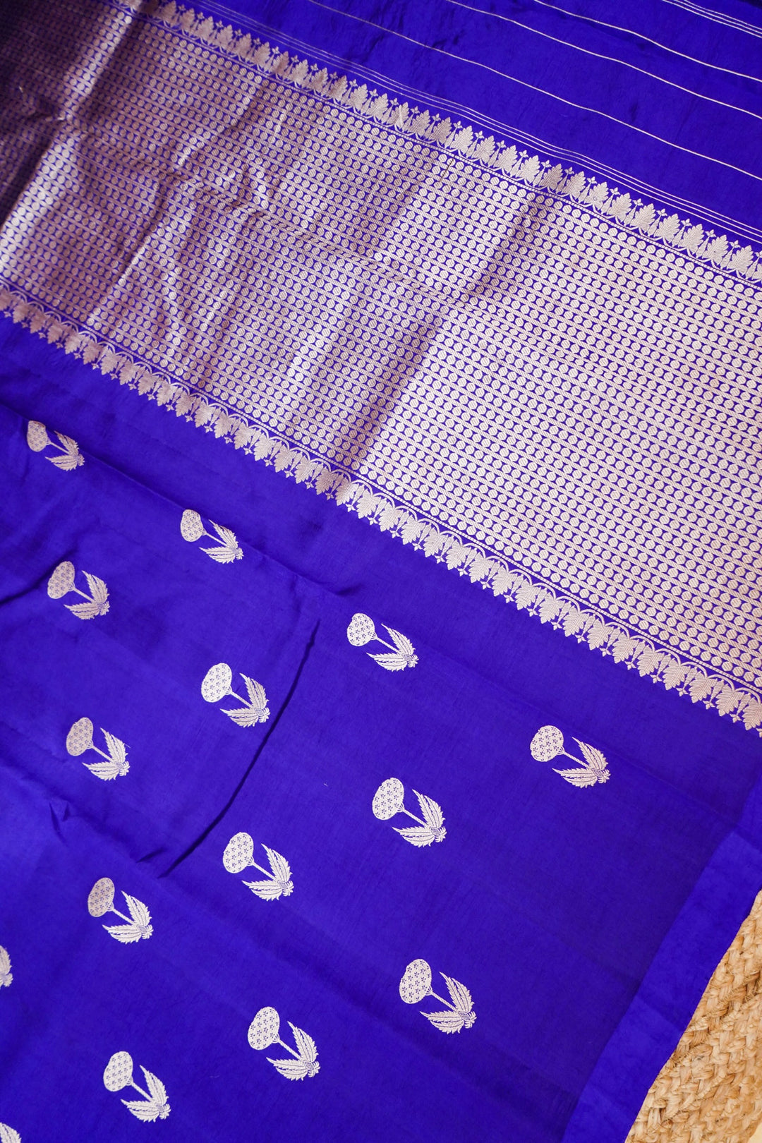 Indigo Blue Pure Katan Silk Handloom Saree with Zari Woven Boota