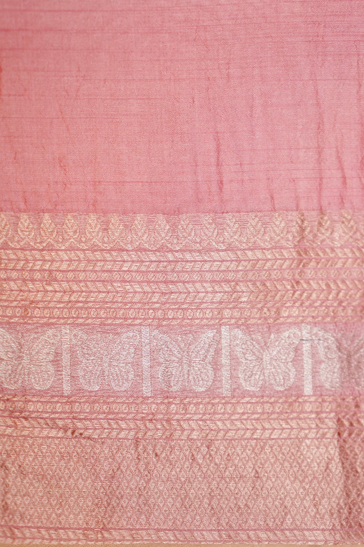 Blush Baby Pink Banarasi Handloom Pure Tanchoi Saree Blouse