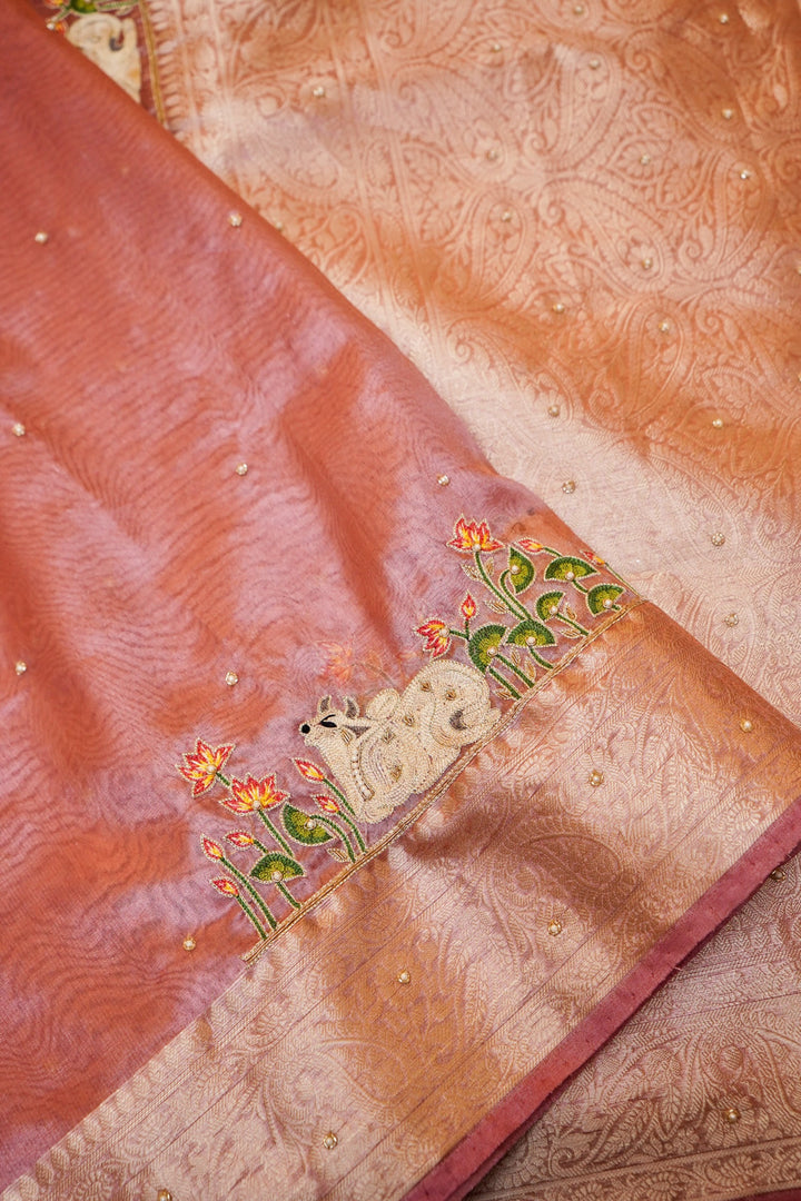Onion Pink Maharani Tissue Silk Pichwai Motif Saree
