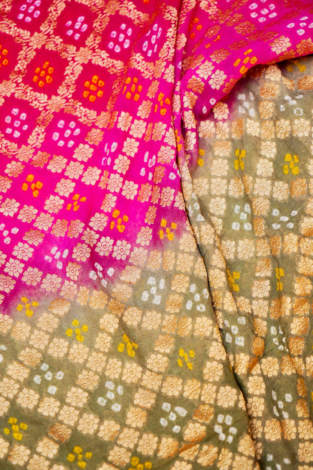 Handwoven Banarasi Pure Khaddi Georgette Bandhej Saree