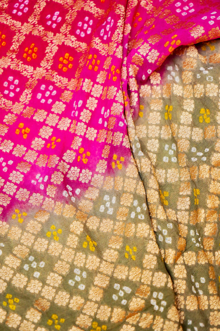 Handwoven Banarasi Pure Khaddi Georgette Bandhej Saree