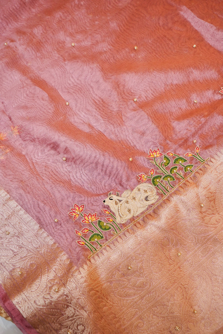 Onion Pink Maharani Tissue Silk Pichwai Motif Saree