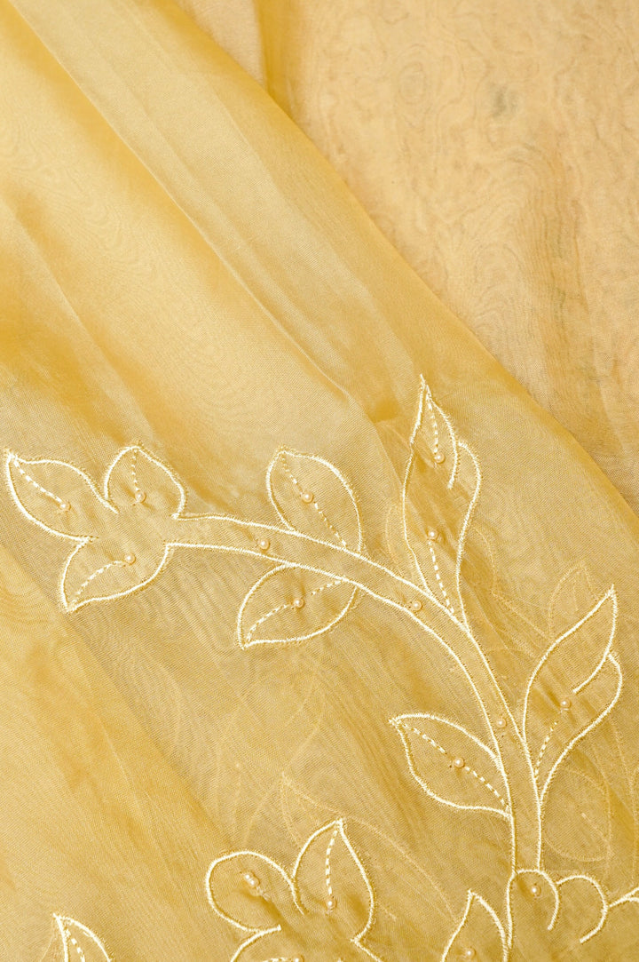 Pastel Yellow Organza Tissue Saree with Resham & Pearl Embroidery with Tissue Blouse