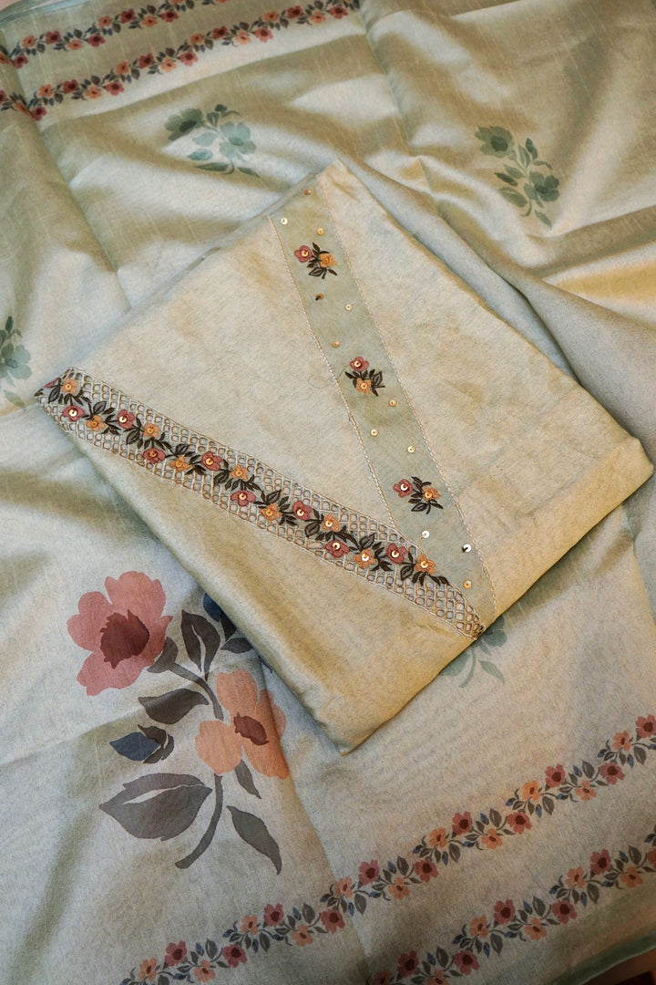 Pista Green Banarasi Chanderi Tussar Silk Suit Set