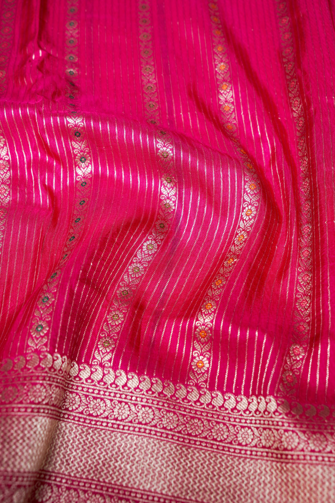 Pink Banarasi Soft Silk Bridal Saree with Meenakari Stripes