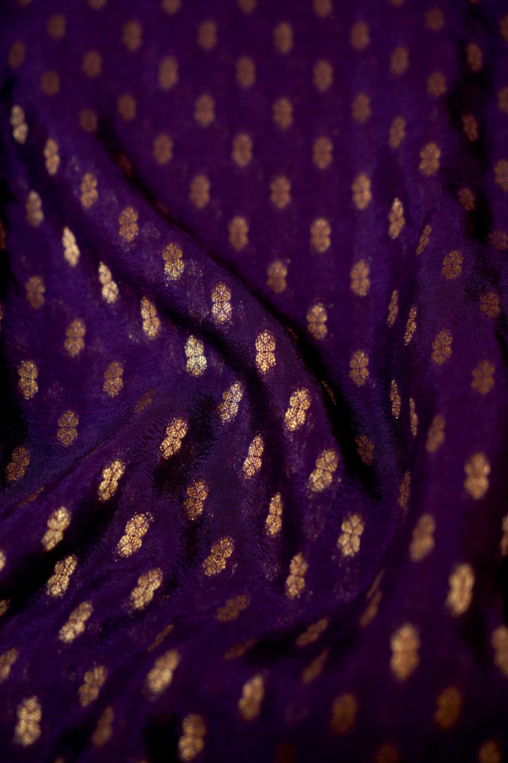 Royal Purple Banarasi Chinon Georgette Saree with Antique Zari Figure Motifs