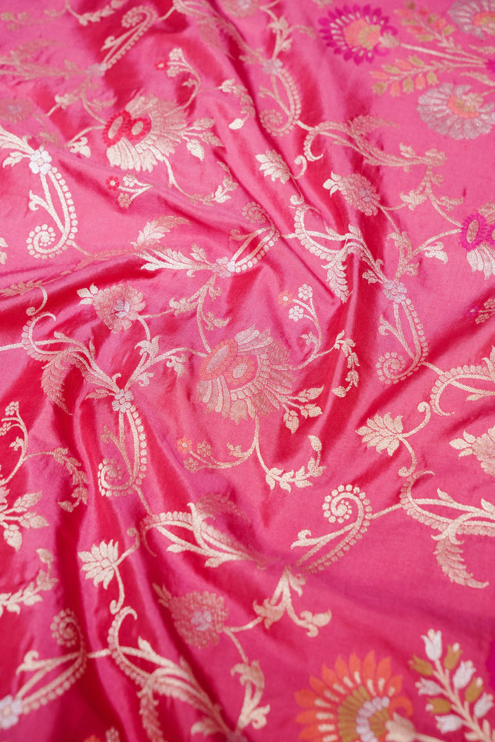 Pink Pure Banarasi Handloom Katan Jangla Meenakari Saree