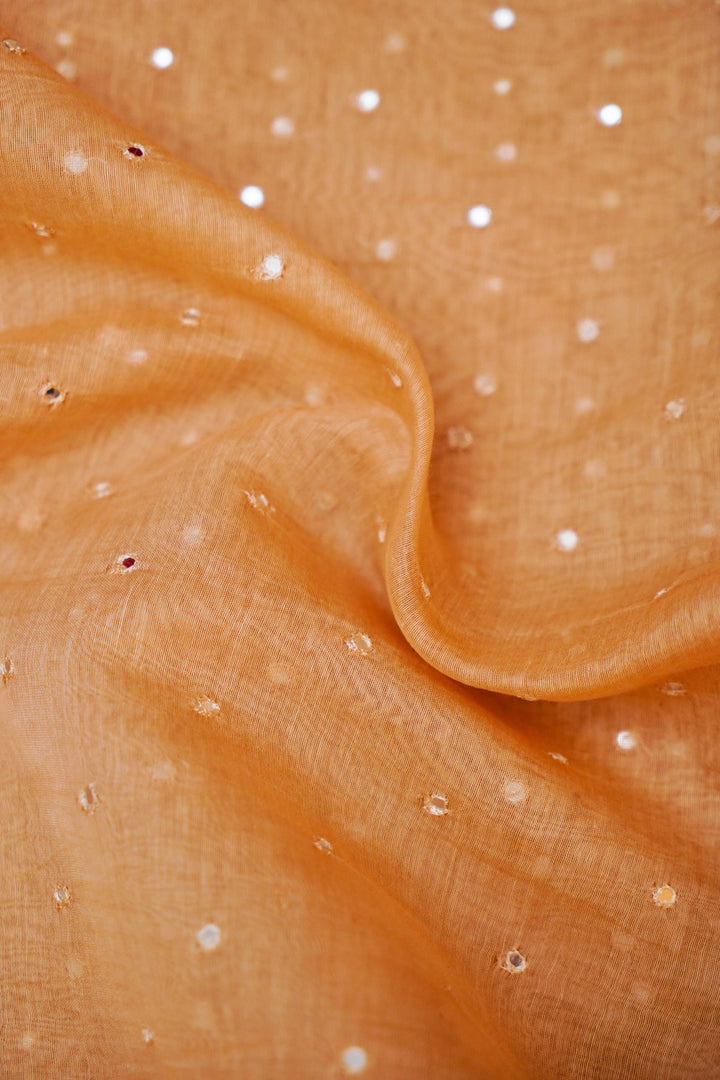 Pure Chanderi Silk Fabric with Intricate Mirror Work