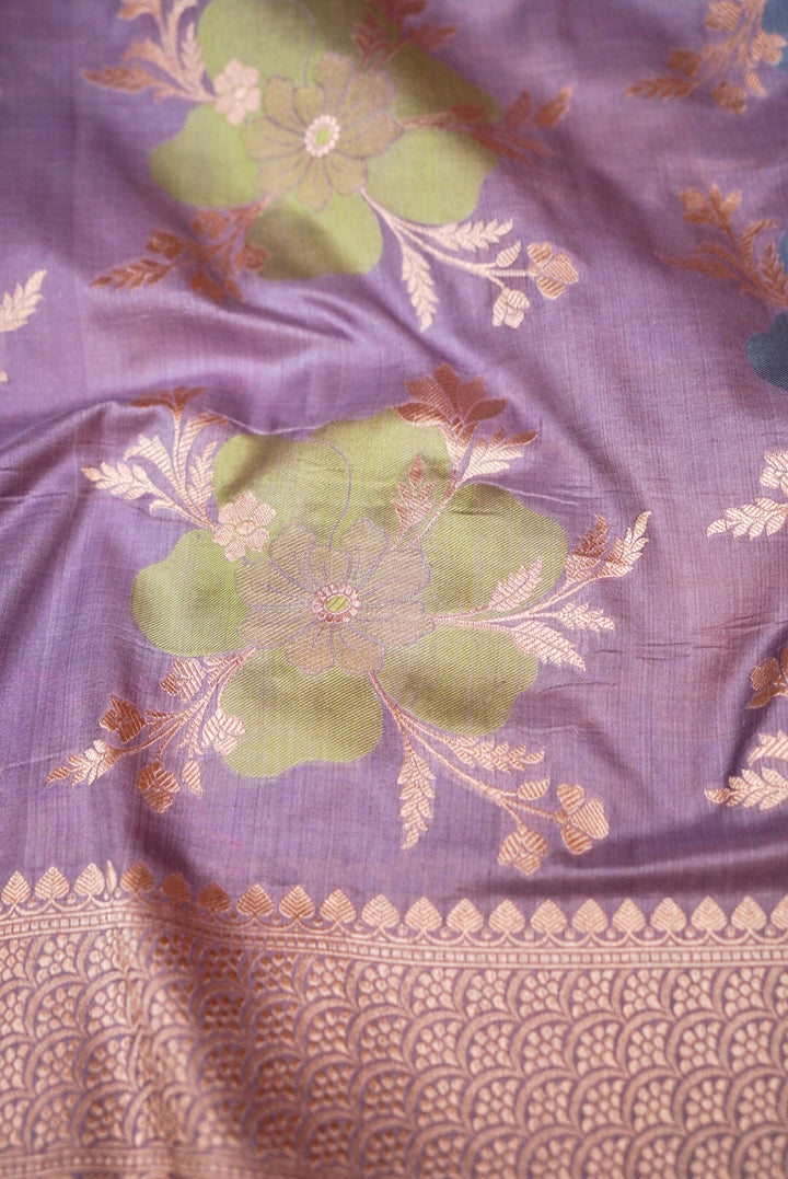 Handwoven Banarasi Lavender Pure Katan Silk Multi Meenakari Jaal Saree
