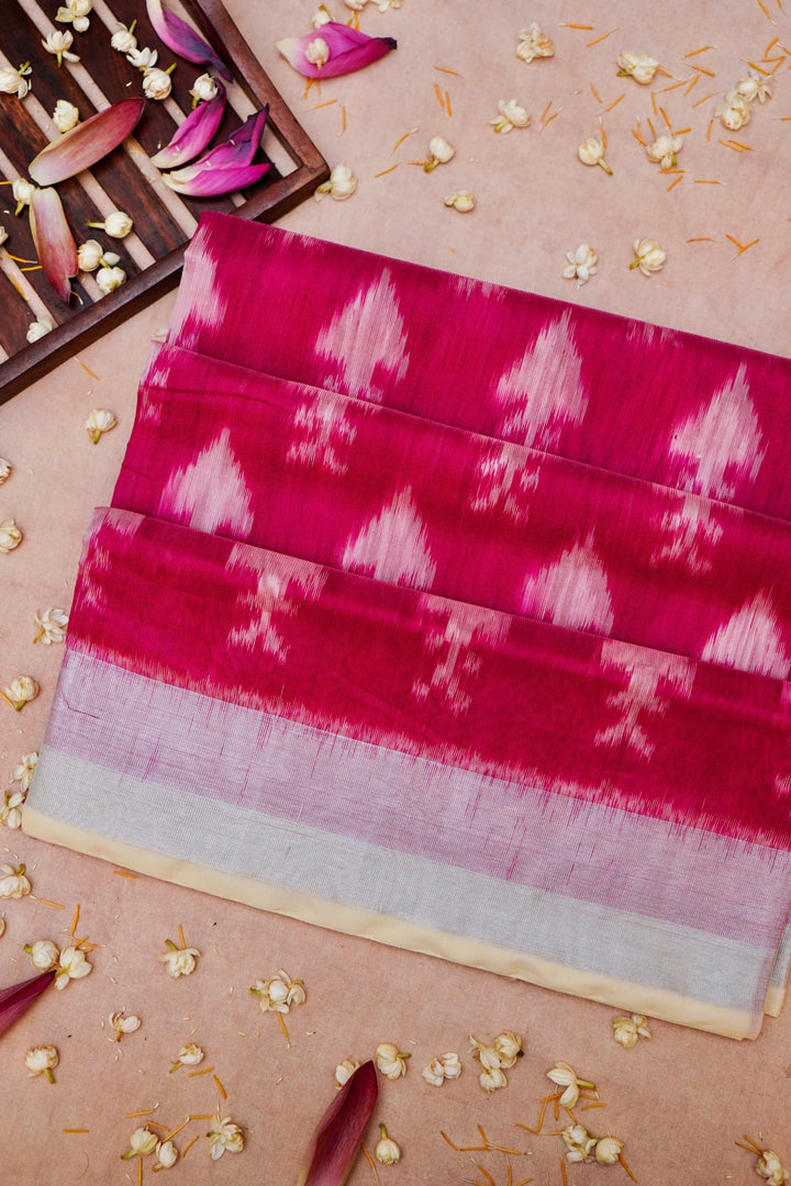 Floral Mandala Meets Geometry on Magenta Banarasi Patola Cotton Silk Saree