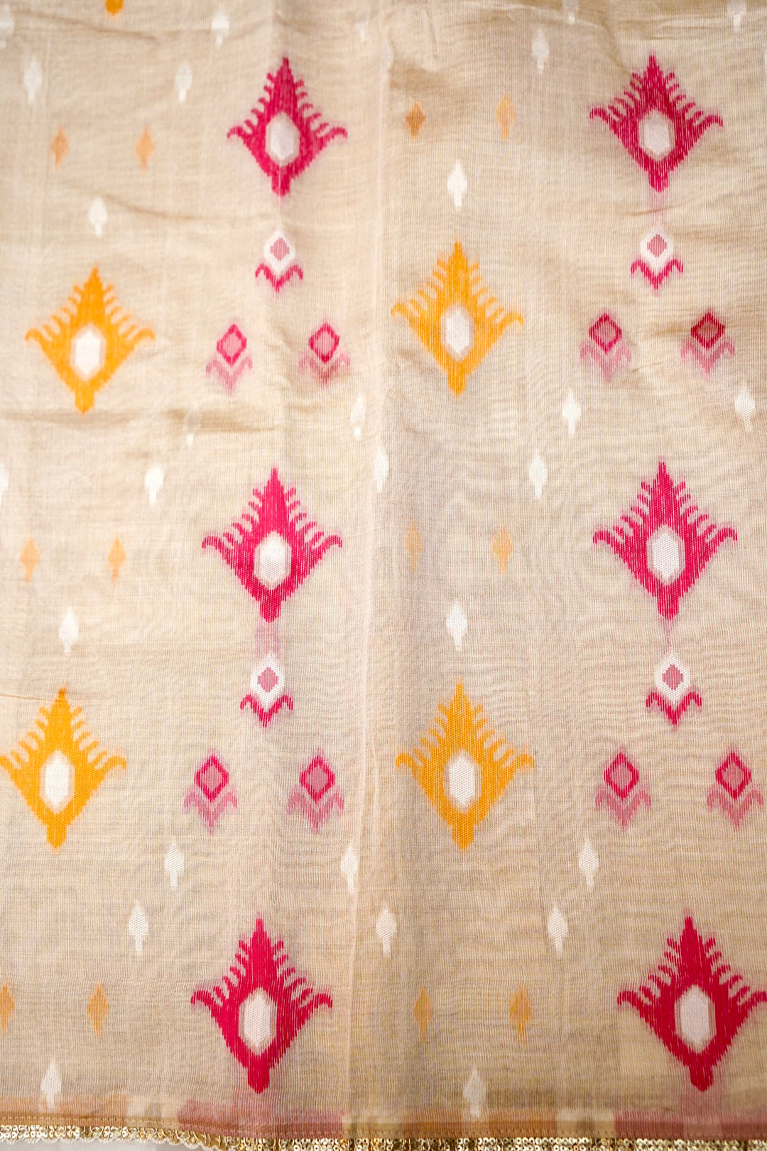 Off White Ikat Print Unstitched Suit Set
