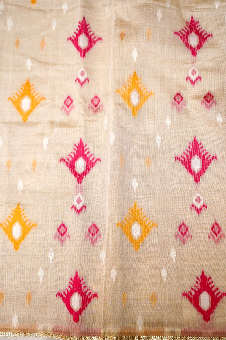Off White Ikat Print Unstitched Suit Set