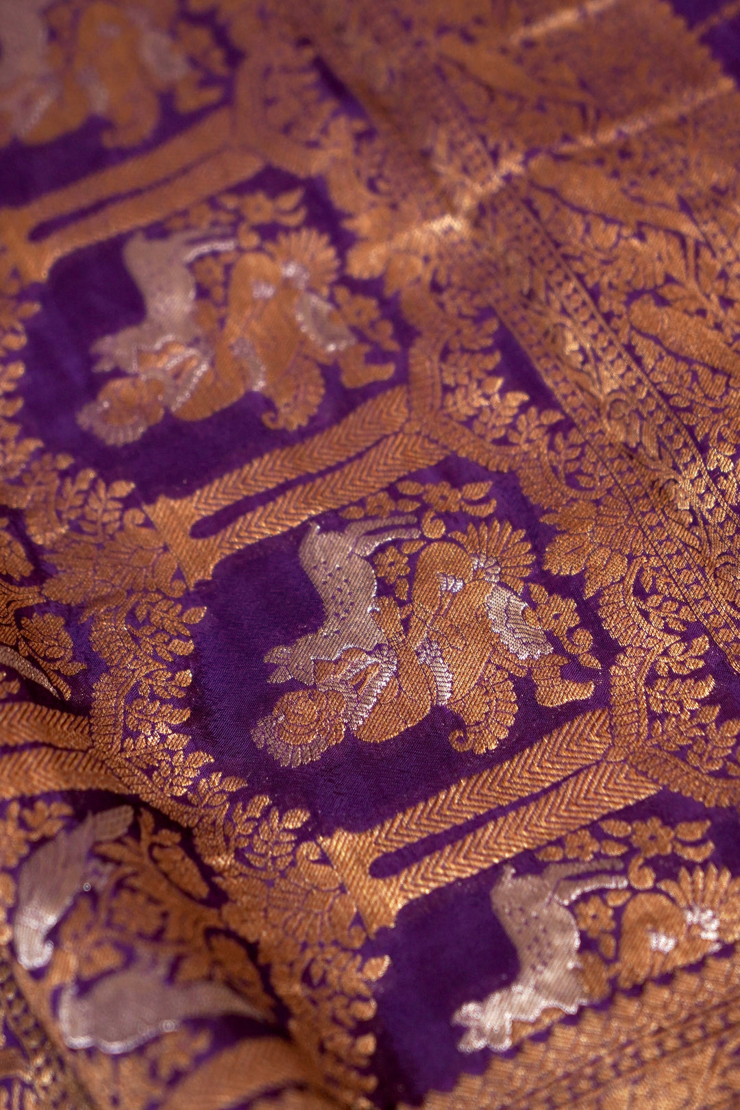 Royal Purple Banarasi Chinon Georgette Saree with Antique Zari Figure Motifs