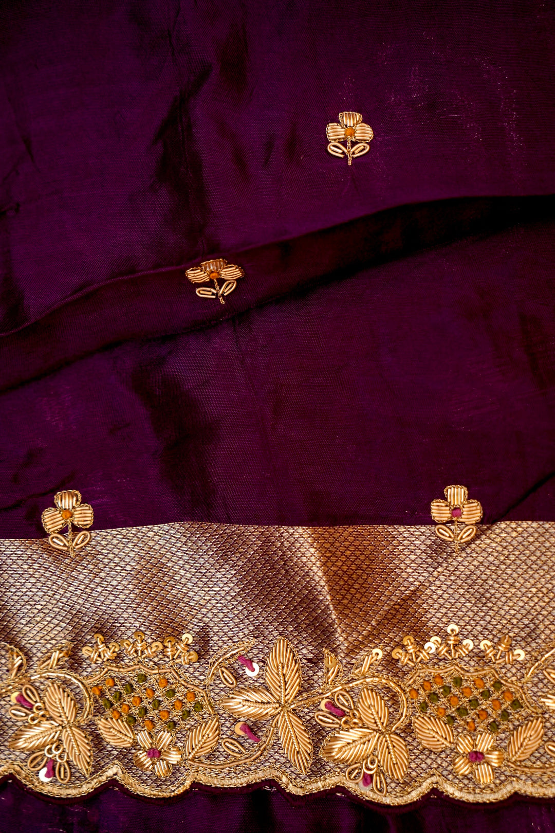 Plum Purple Pure Organza Silk Weaving Saree with Hand Zardozi Embroidery View 6
