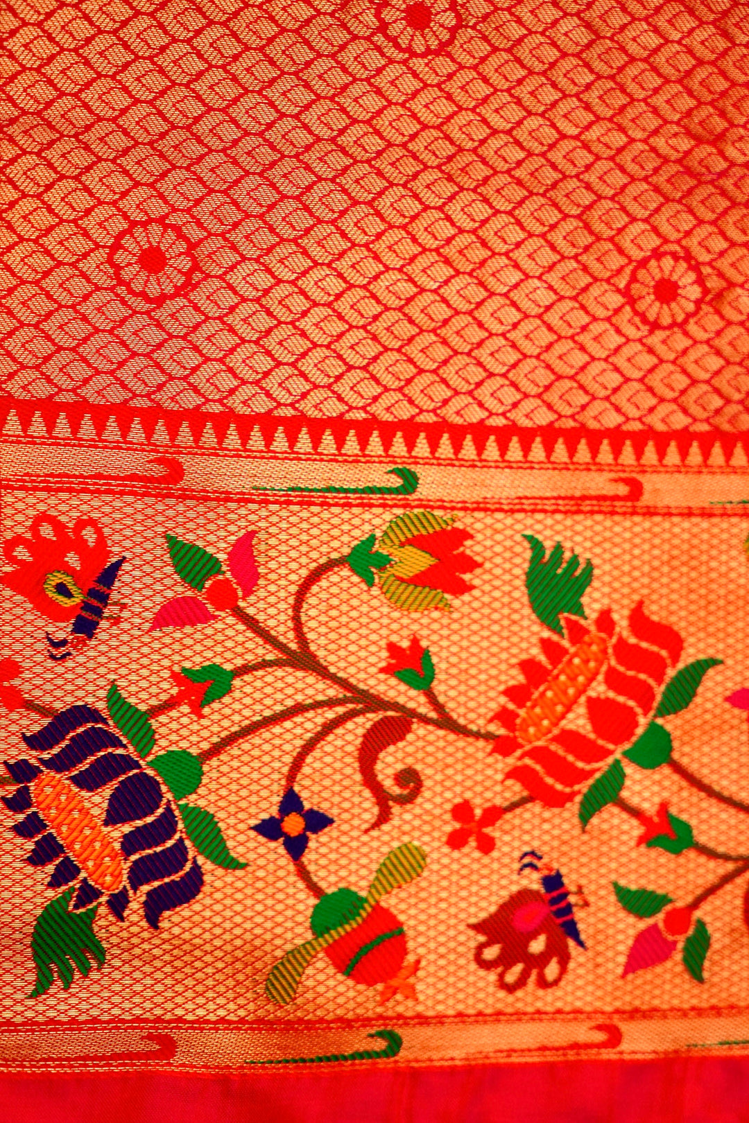 Bridal Reddish Pink Katan Silk with Paithani Pattern Saree