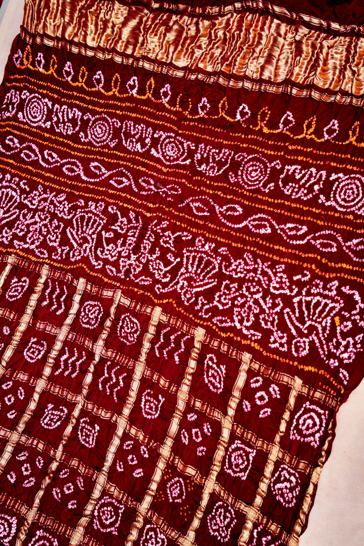 Bridal Radiance in Maroon Handcrafted Gharchola Georgette Saree with Traditional Charm