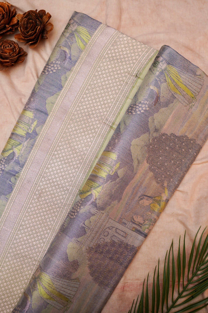 Luxurious Olive Green Banarasi Tanchoi Saree in Pure Katan Silk – Handcrafted Figure Pattern