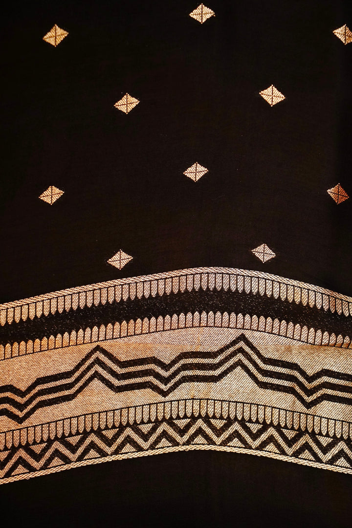 Black Banarasi Muga Crepe Contemporary Saree