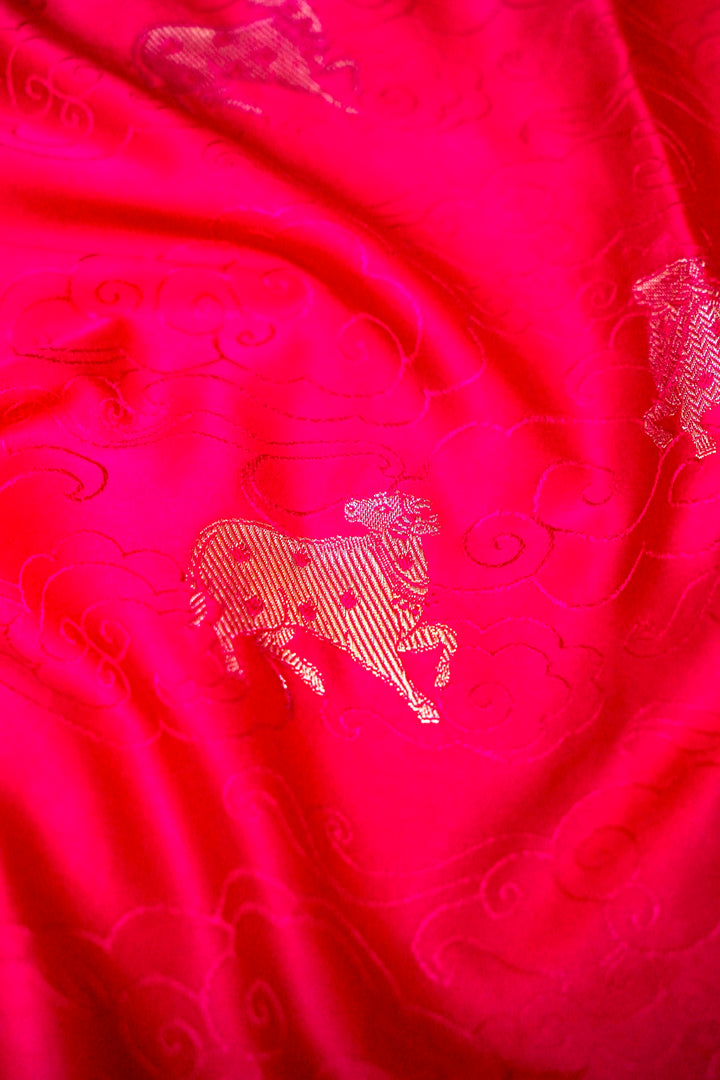 Divine Charm in Pink Banarasi Mashru Silk Saree with Golden Zari Nandi Motif