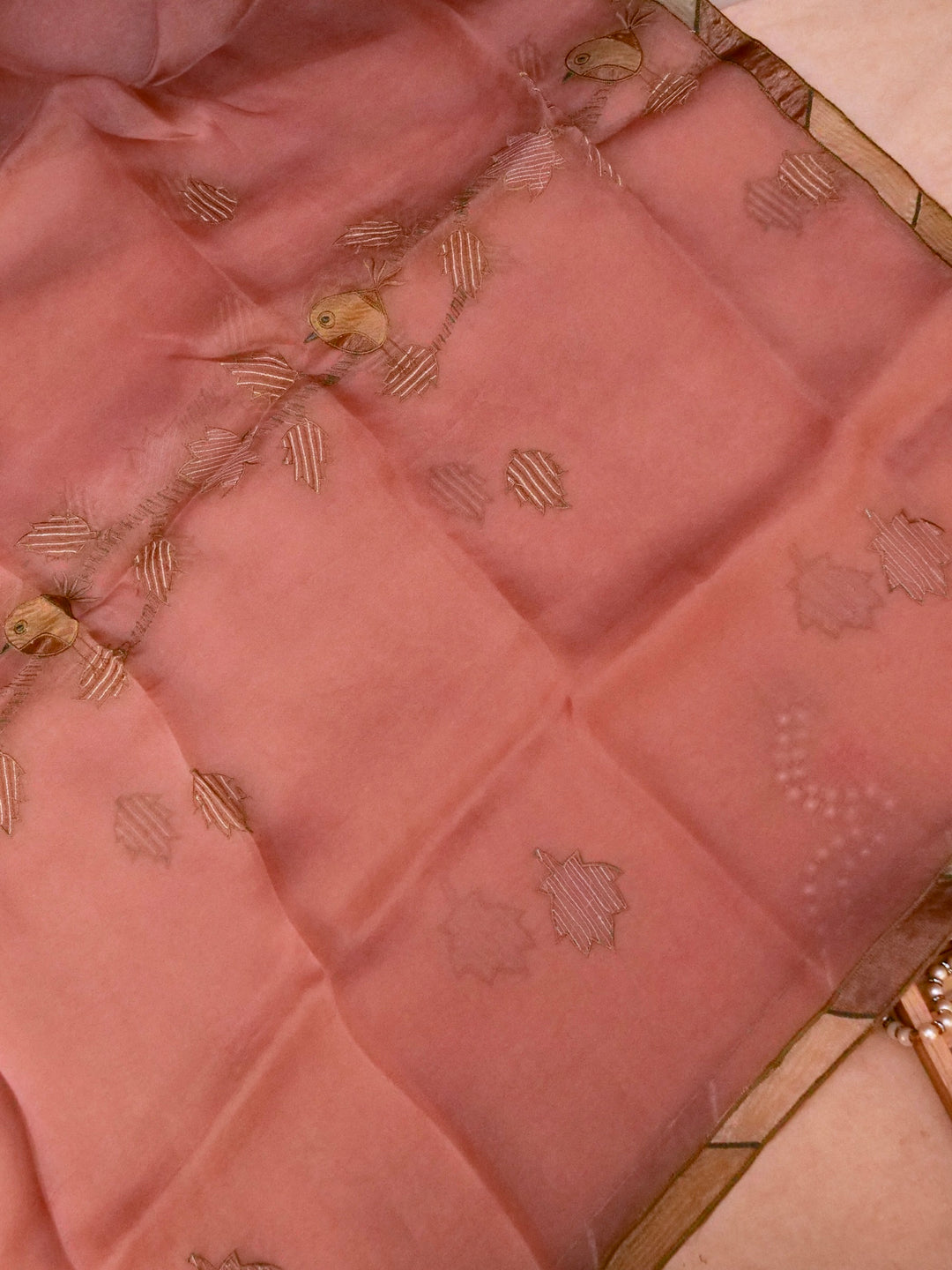 Handloom Mauve Pure Kora Suit with Tissue Appliqué Work View 2