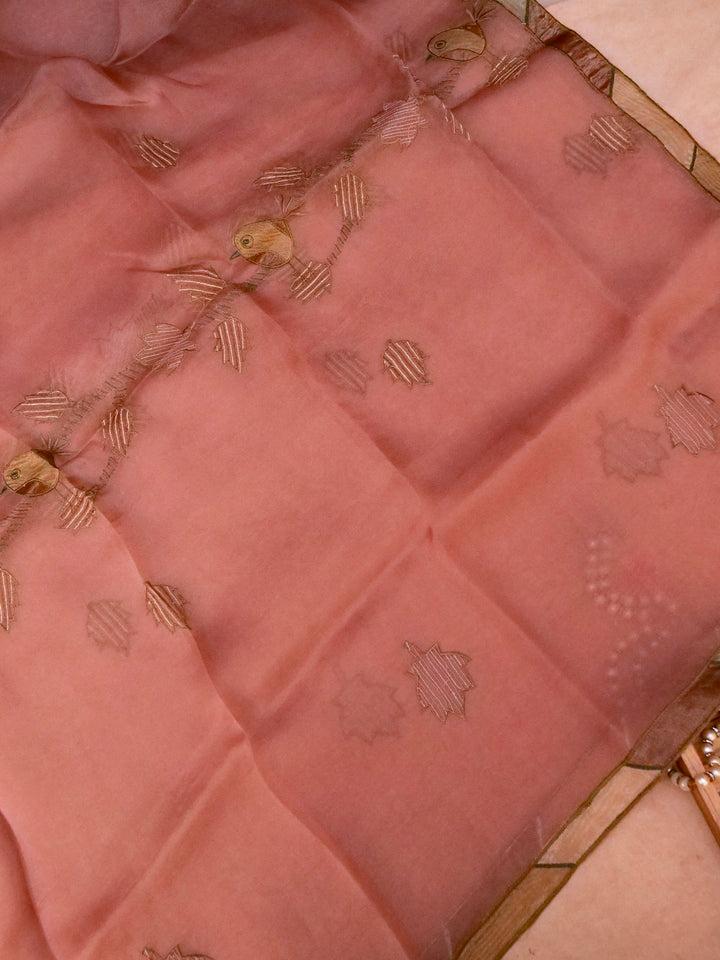 Handloom Mauve Pure Kora Suit with Tissue Appliqué Work View 2