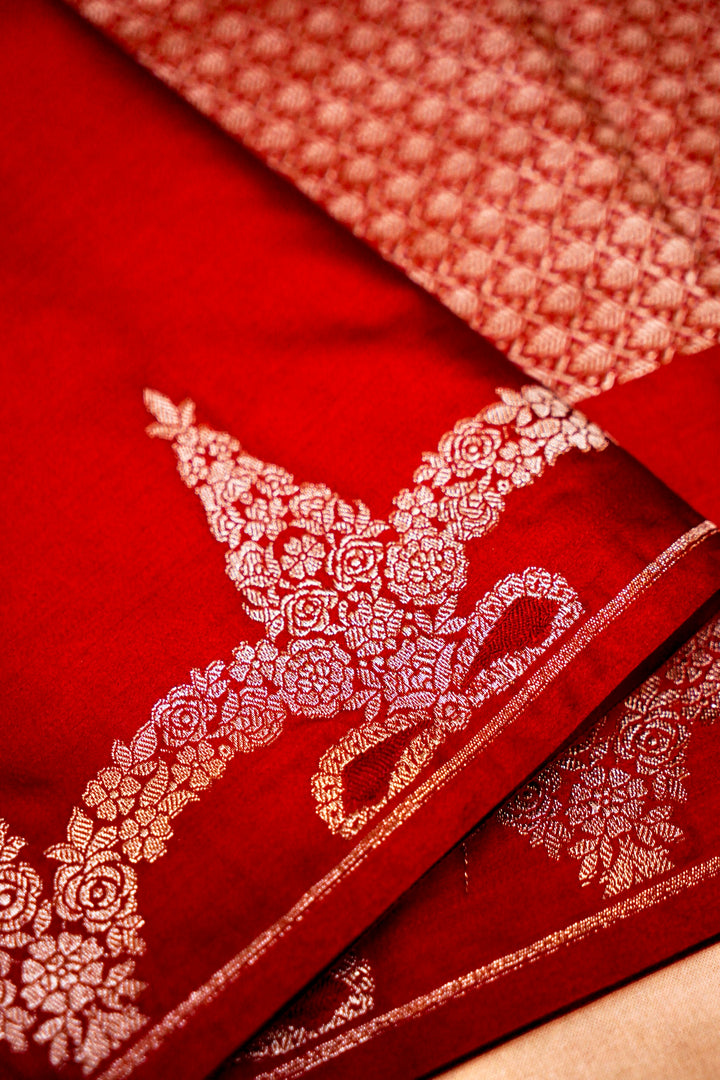 Bridal Grandeur in Maroon Mashru Silk Saree with Rich Zari Woven Border & Pallu