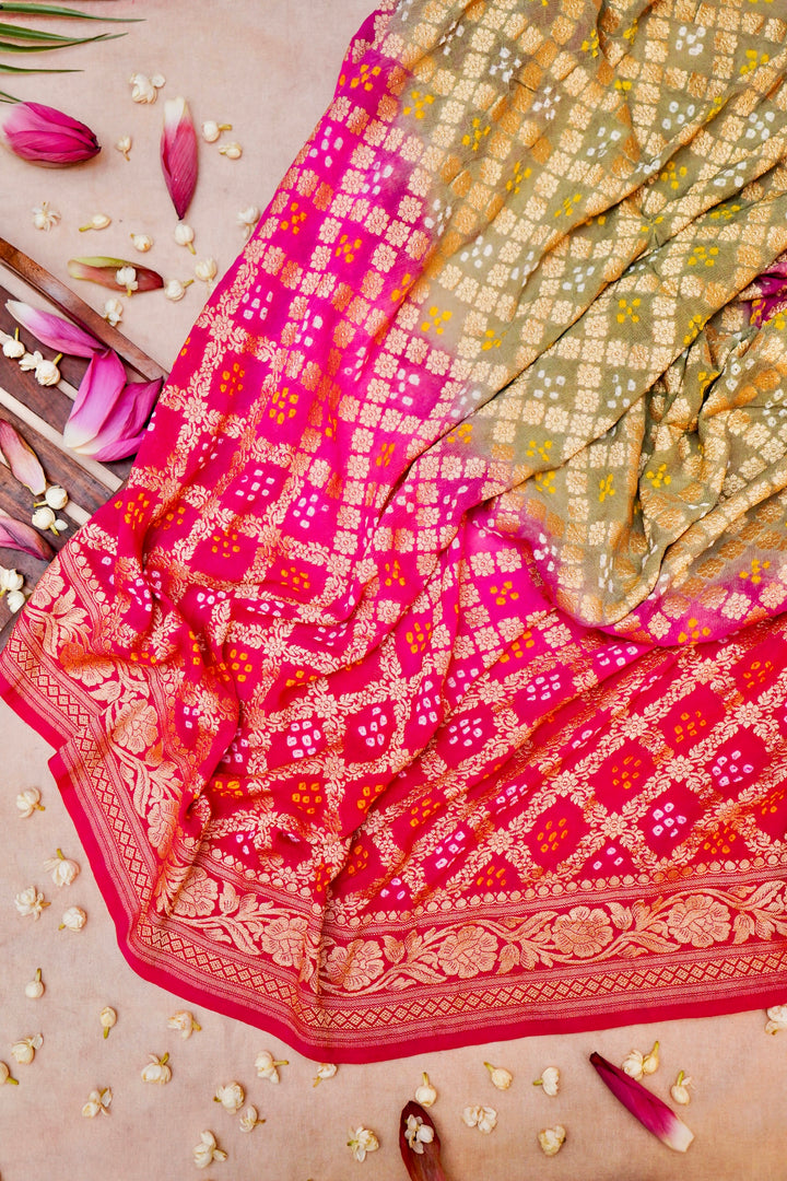 Handwoven Banarasi Pure Khaddi Georgette Bandhej Saree