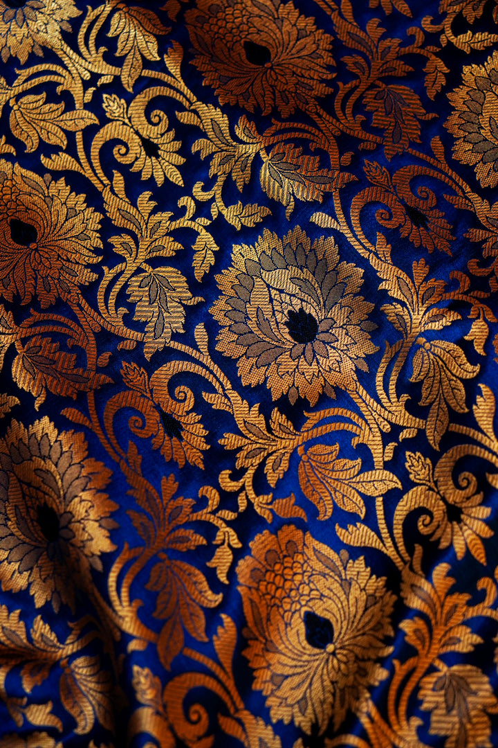 Handwoven Banarasi Blue Katan Silk Brocade Fabric