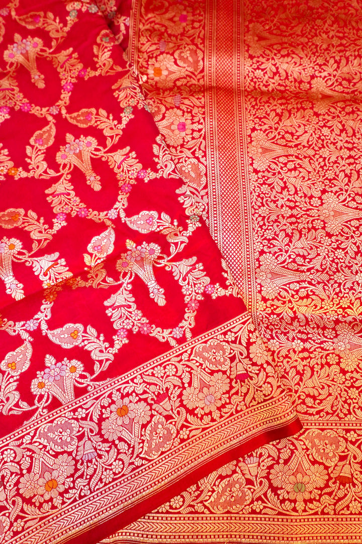 Exquisite Pink Pure Handloom Katan Silk Banarasi Jangla Saree