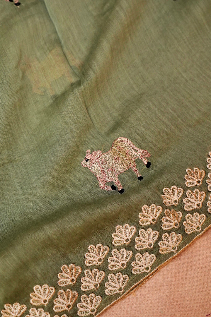 Sage Green Pure Chanderi Silk Pichwai Suit Set